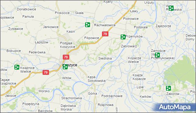 mapa Siedliska gmina Koszyce, Siedliska gmina Koszyce na mapie Targeo