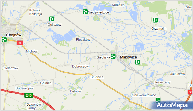 mapa Siedliska gmina Miłkowice, Siedliska gmina Miłkowice na mapie Targeo