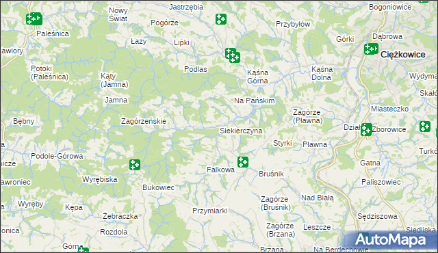mapa Siekierczyna gmina Ciężkowice, Siekierczyna gmina Ciężkowice na mapie Targeo