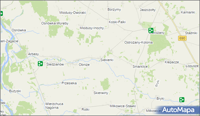 mapa Siekierki gmina Drohiczyn, Siekierki gmina Drohiczyn na mapie Targeo