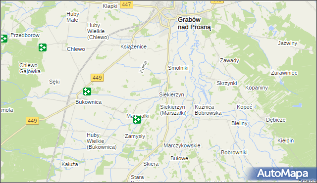 mapa Siekierzyn gmina Grabów nad Prosną, Siekierzyn gmina Grabów nad Prosną na mapie Targeo