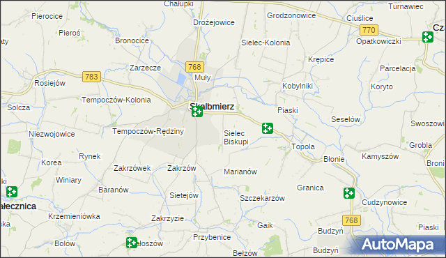 mapa Sielec Biskupi, Sielec Biskupi na mapie Targeo