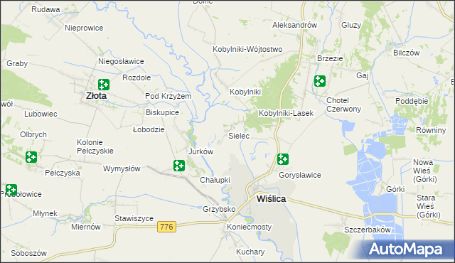 mapa Sielec gmina Wiślica, Sielec gmina Wiślica na mapie Targeo