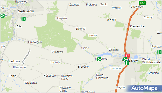 mapa Sielec gmina Wodzisław, Sielec gmina Wodzisław na mapie Targeo