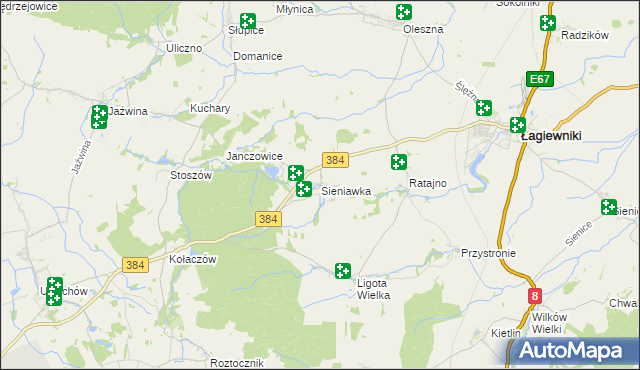 mapa Sieniawka gmina Łagiewniki, Sieniawka gmina Łagiewniki na mapie Targeo