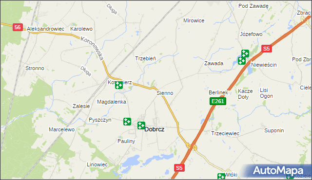 mapa Sienno gmina Dobrcz, Sienno gmina Dobrcz na mapie Targeo