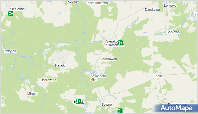 mapa Sierakówko gmina Sianów, Sierakówko gmina Sianów na mapie Targeo