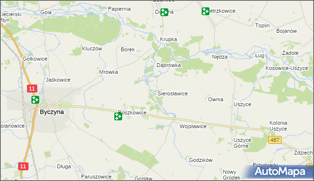 mapa Sierosławice gmina Byczyna, Sierosławice gmina Byczyna na mapie Targeo