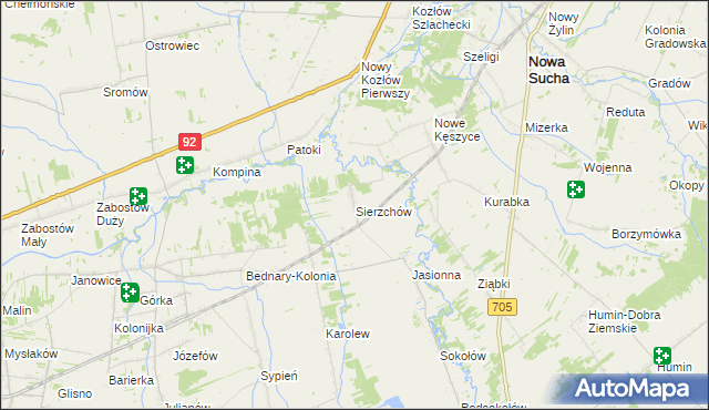mapa Sierzchów gmina Bolimów, Sierzchów gmina Bolimów na mapie Targeo