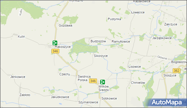 mapa Sikorzyce gmina Kostomłoty, Sikorzyce gmina Kostomłoty na mapie Targeo