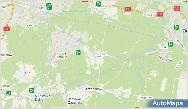 mapa Siodło gmina Żary, Siodło gmina Żary na mapie Targeo