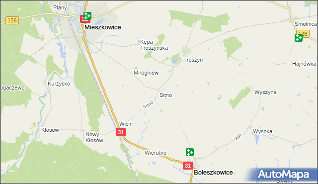 mapa Sitno gmina Mieszkowice, Sitno gmina Mieszkowice na mapie Targeo