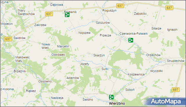 mapa Skarżyn gmina Wierzbno, Skarżyn gmina Wierzbno na mapie Targeo