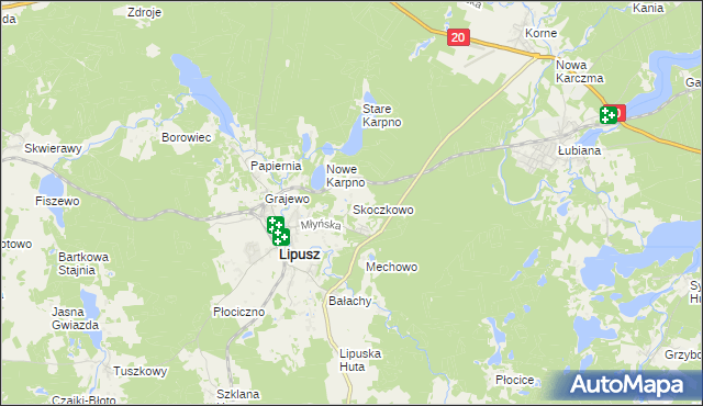 mapa Skoczkowo gmina Lipusz, Skoczkowo gmina Lipusz na mapie Targeo