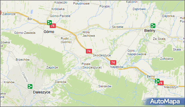 mapa Skorzeszyce, Skorzeszyce na mapie Targeo