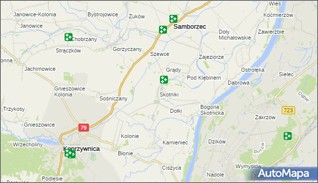 mapa Skotniki gmina Samborzec, Skotniki gmina Samborzec na mapie Targeo