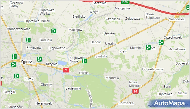 mapa Skotniki gmina Zgierz, Skotniki gmina Zgierz na mapie Targeo