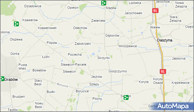 mapa Skrzynki gmina Daszyna, Skrzynki gmina Daszyna na mapie Targeo