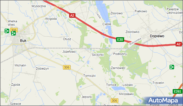 mapa Skrzynki gmina Stęszew, Skrzynki gmina Stęszew na mapie Targeo