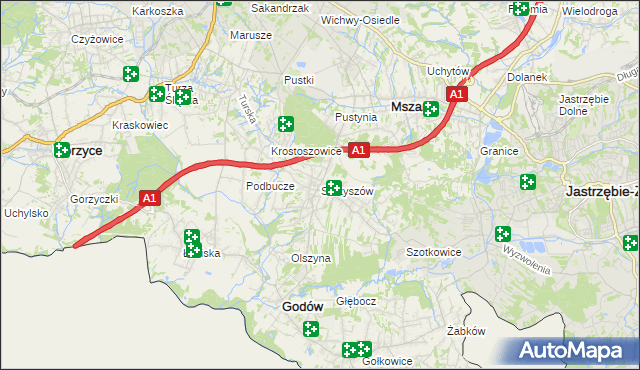 mapa Skrzyszów gmina Godów, Skrzyszów gmina Godów na mapie Targeo