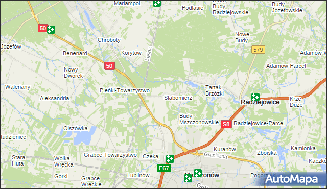 mapa Słabomierz gmina Radziejowice, Słabomierz gmina Radziejowice na mapie Targeo