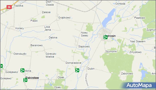 mapa Śląskowo gmina Jutrosin, Śląskowo gmina Jutrosin na mapie Targeo