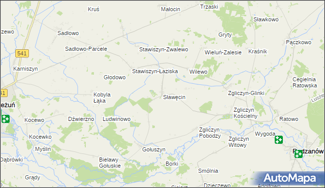 mapa Sławęcin gmina Bieżuń, Sławęcin gmina Bieżuń na mapie Targeo