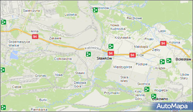 mapa Sławków powiat będziński, Sławków powiat będziński na mapie Targeo