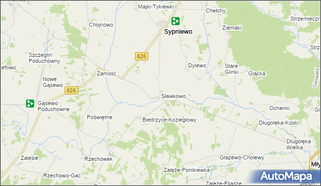 mapa Sławkowo gmina Sypniewo, Sławkowo gmina Sypniewo na mapie Targeo