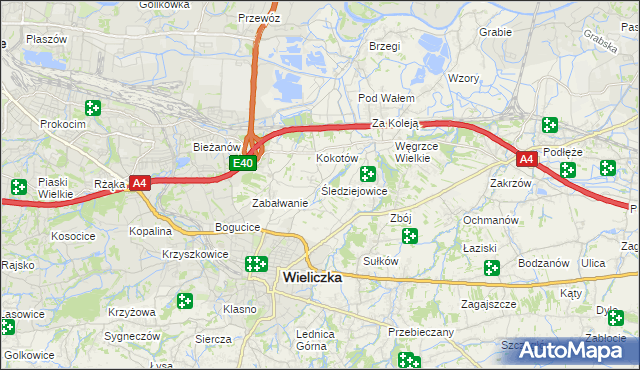 mapa Śledziejowice, Śledziejowice na mapie Targeo