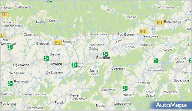 mapa Ślemień, Ślemień na mapie Targeo