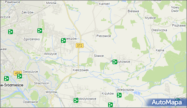 mapa Śliwice gmina Długołęka, Śliwice gmina Długołęka na mapie Targeo