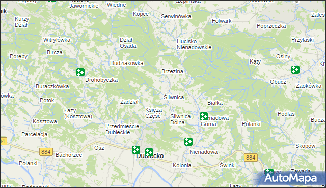 mapa Śliwnica gmina Dubiecko, Śliwnica gmina Dubiecko na mapie Targeo