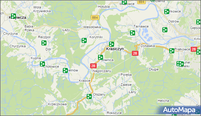 mapa Śliwnica gmina Krasiczyn, Śliwnica gmina Krasiczyn na mapie Targeo