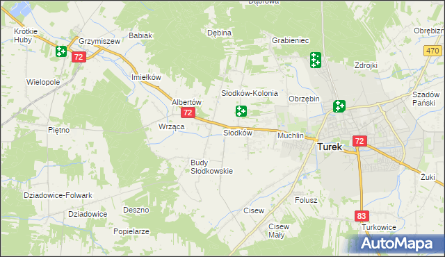 mapa Słodków gmina Turek, Słodków gmina Turek na mapie Targeo