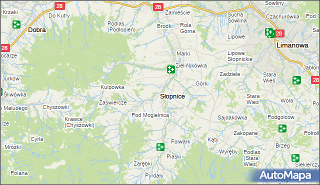 mapa Słopnice, Słopnice na mapie Targeo