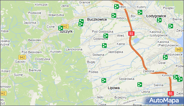 mapa Słotwina gmina Lipowa, Słotwina gmina Lipowa na mapie Targeo