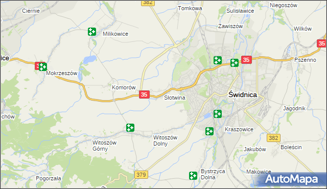 mapa Słotwina gmina Świdnica, Słotwina gmina Świdnica na mapie Targeo