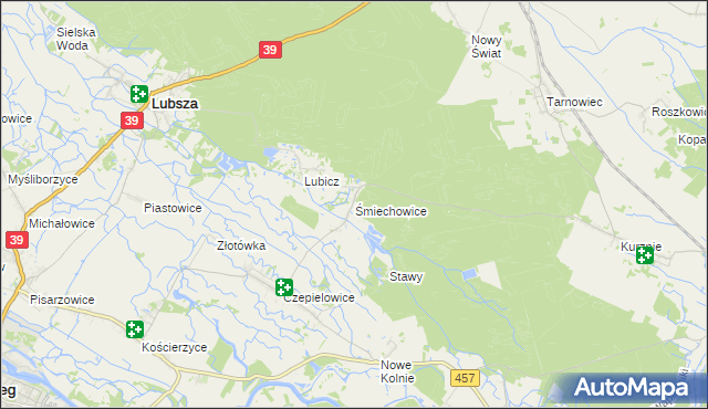 mapa Śmiechowice gmina Lubsza, Śmiechowice gmina Lubsza na mapie Targeo