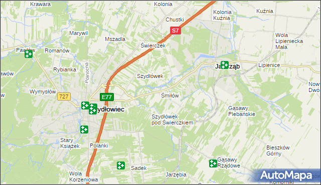 mapa Śmiłów gmina Jastrząb, Śmiłów gmina Jastrząb na mapie Targeo
