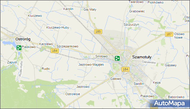 mapa Śmiłowo gmina Szamotuły, Śmiłowo gmina Szamotuły na mapie Targeo
