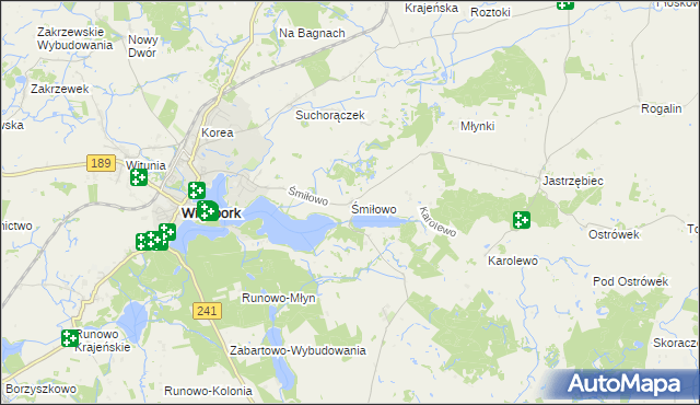 mapa Śmiłowo gmina Więcbork, Śmiłowo gmina Więcbork na mapie Targeo