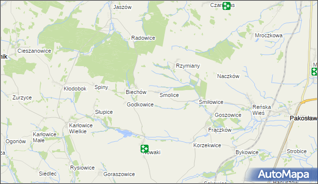 mapa Smolice gmina Pakosławice, Smolice gmina Pakosławice na mapie Targeo