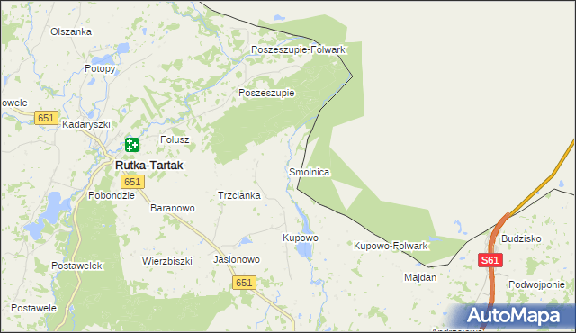 mapa Smolnica gmina Rutka-Tartak, Smolnica gmina Rutka-Tartak na mapie Targeo