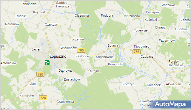 mapa Snochowice, Snochowice na mapie Targeo