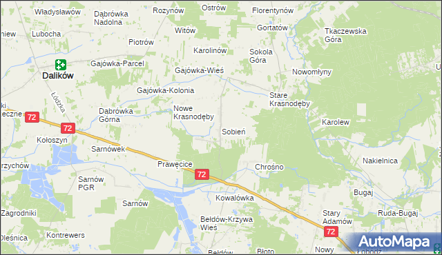 mapa Sobień gmina Aleksandrów Łódzki, Sobień gmina Aleksandrów Łódzki na mapie Targeo