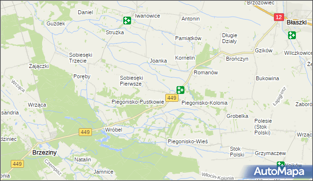 mapa Sobiesęki gmina Brzeziny, Sobiesęki gmina Brzeziny na mapie Targeo