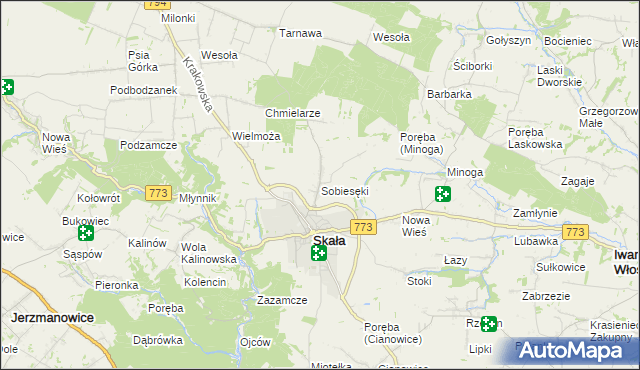 mapa Sobiesęki gmina Skała, Sobiesęki gmina Skała na mapie Targeo