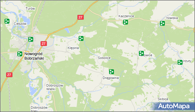 mapa Sobolice gmina Nowogród Bobrzański, Sobolice gmina Nowogród Bobrzański na mapie Targeo