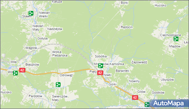 mapa Sobótka gmina Bliżyn, Sobótka gmina Bliżyn na mapie Targeo